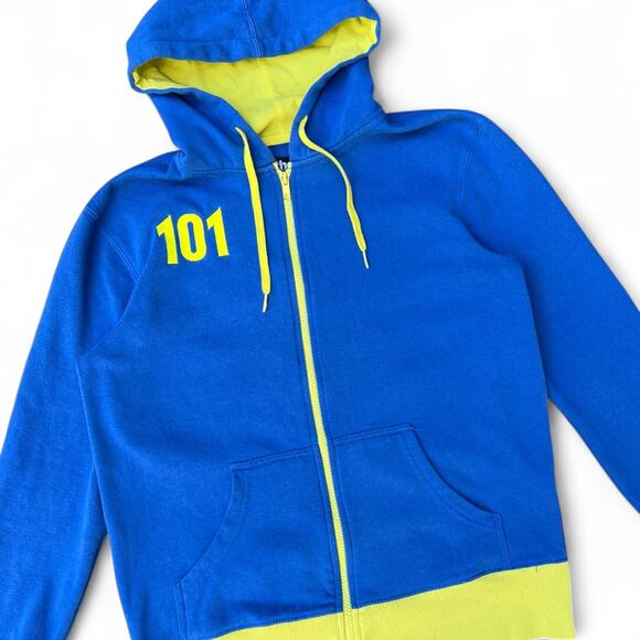 Bethesda Fallout 4 Vault 101 Blue Zip Up Graphic Hoodie Men's Small - Picture 2 of 5